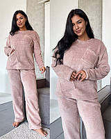Молодёжная махровая тёплая пижама цвет пудра с 40 по 62 размер