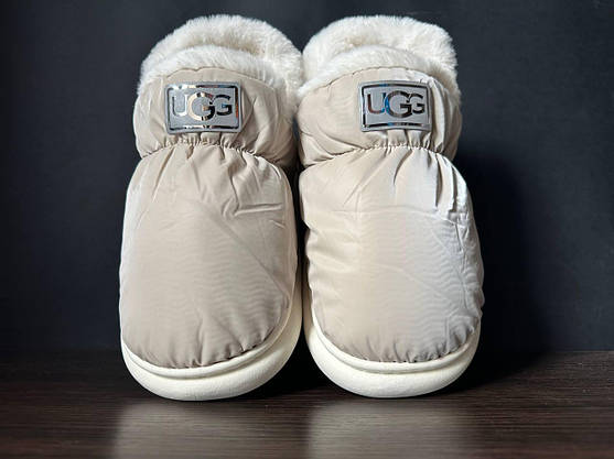Дутики UGG БІЖОВІ з БІЛОЮ галявкою високі жіночі без застібки непромокаючі зимові, фото 6