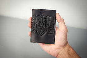 Обкладинка для офіцерського посвідчення шкіряна чорна з Гербом України Тризуб тиснення