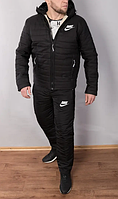 Зимний мужской лыжный костюм Nike черный на овчине