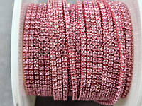 Стразовая цепочка ss4 (1,5 mm) цвет светло-розовый в однотонном металле, цена за 1 метр!