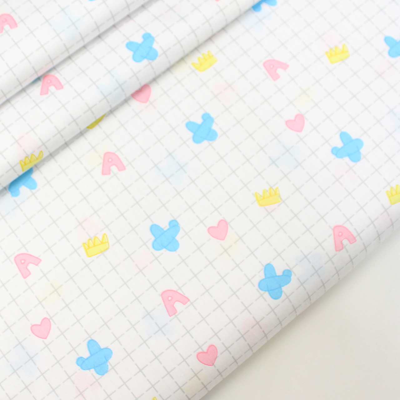 Сатин "Самелети та букви на клітці" білий фон No 160-99 с, фото 1