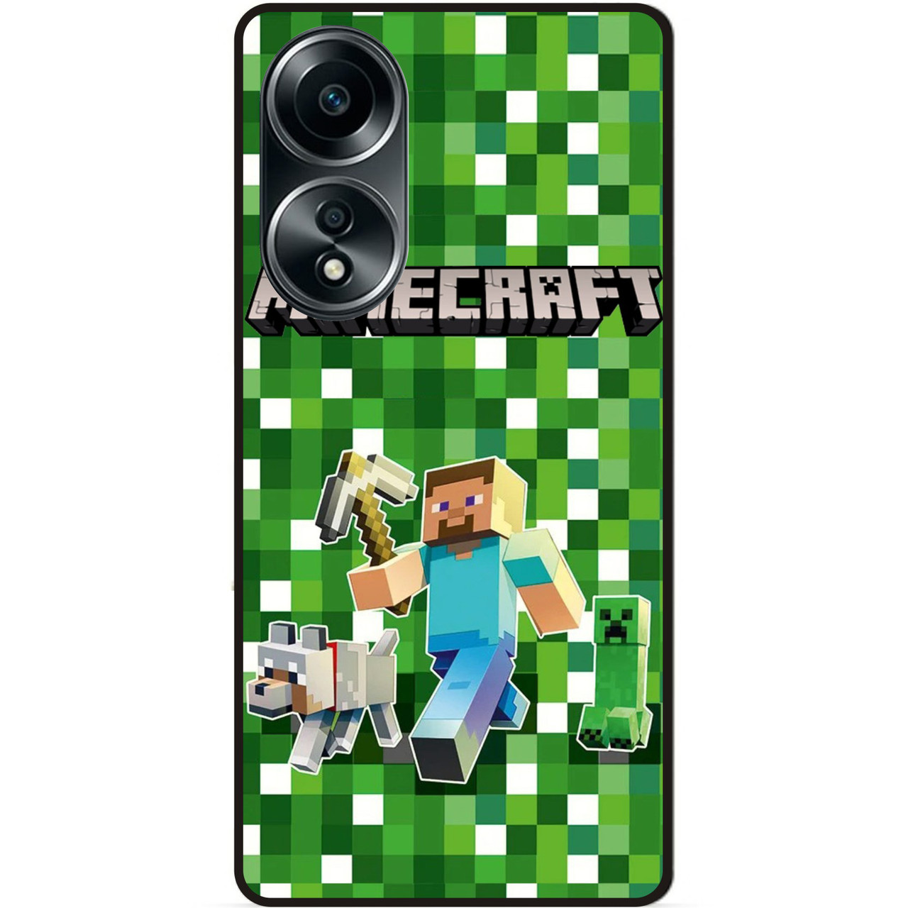 Силіконовий бампер чохол для Oppo A58 Стів Minecraft Кріпер Майнкрафт