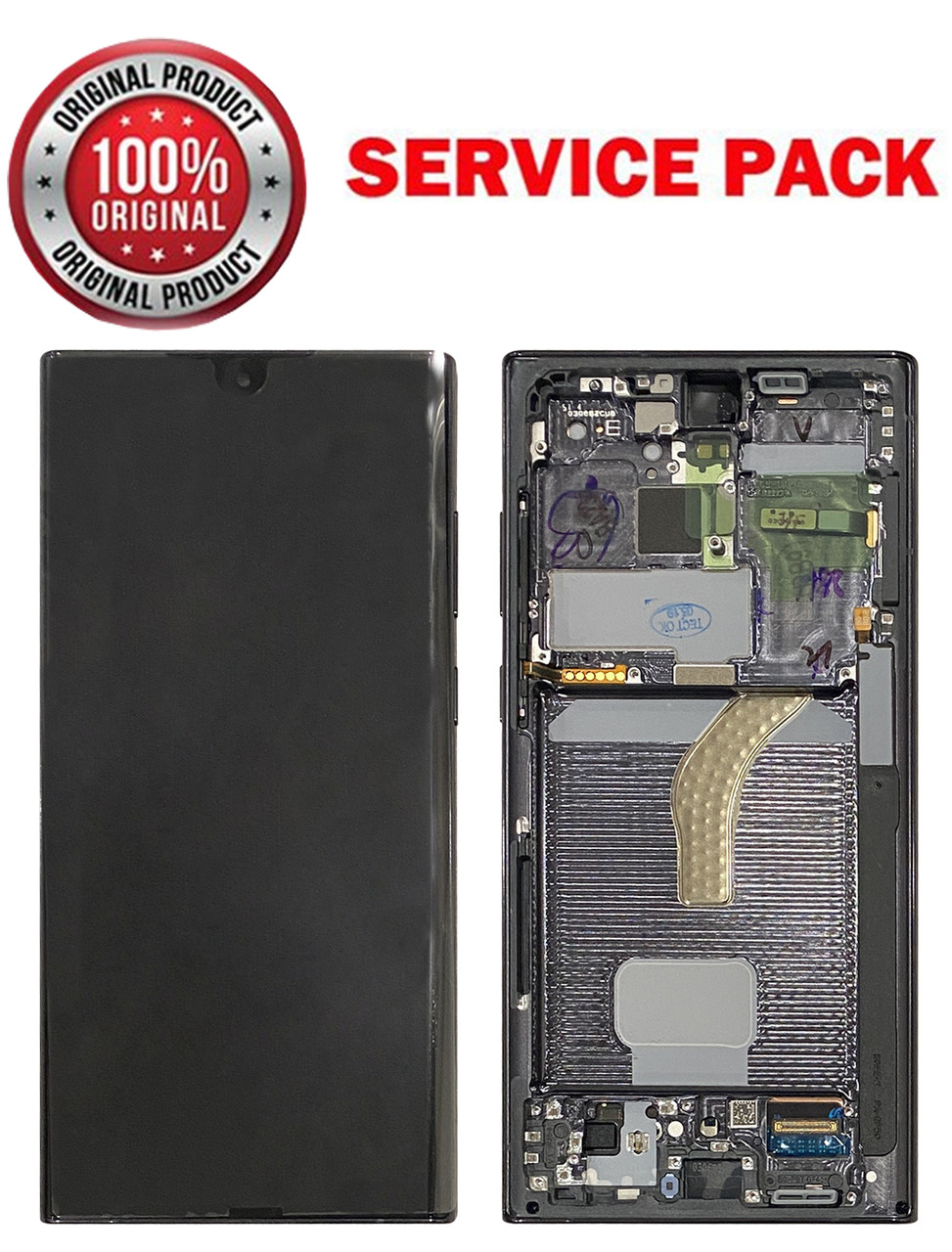 Дисплейний модуль (екран) для Samsung S908 Galaxy S22 Ultra чорний Оригінал У рамці 100% SERVICE PACK