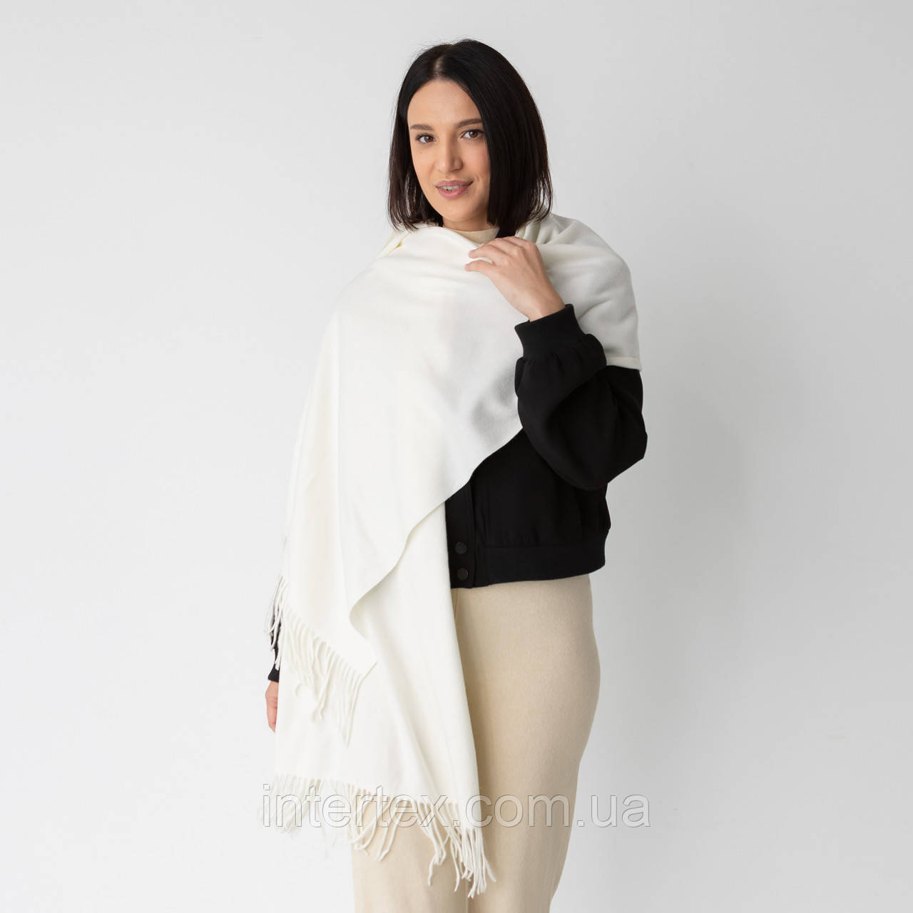 Шарф однотонний теплий (кашемір) 180х70 см. (молочний), фото 1