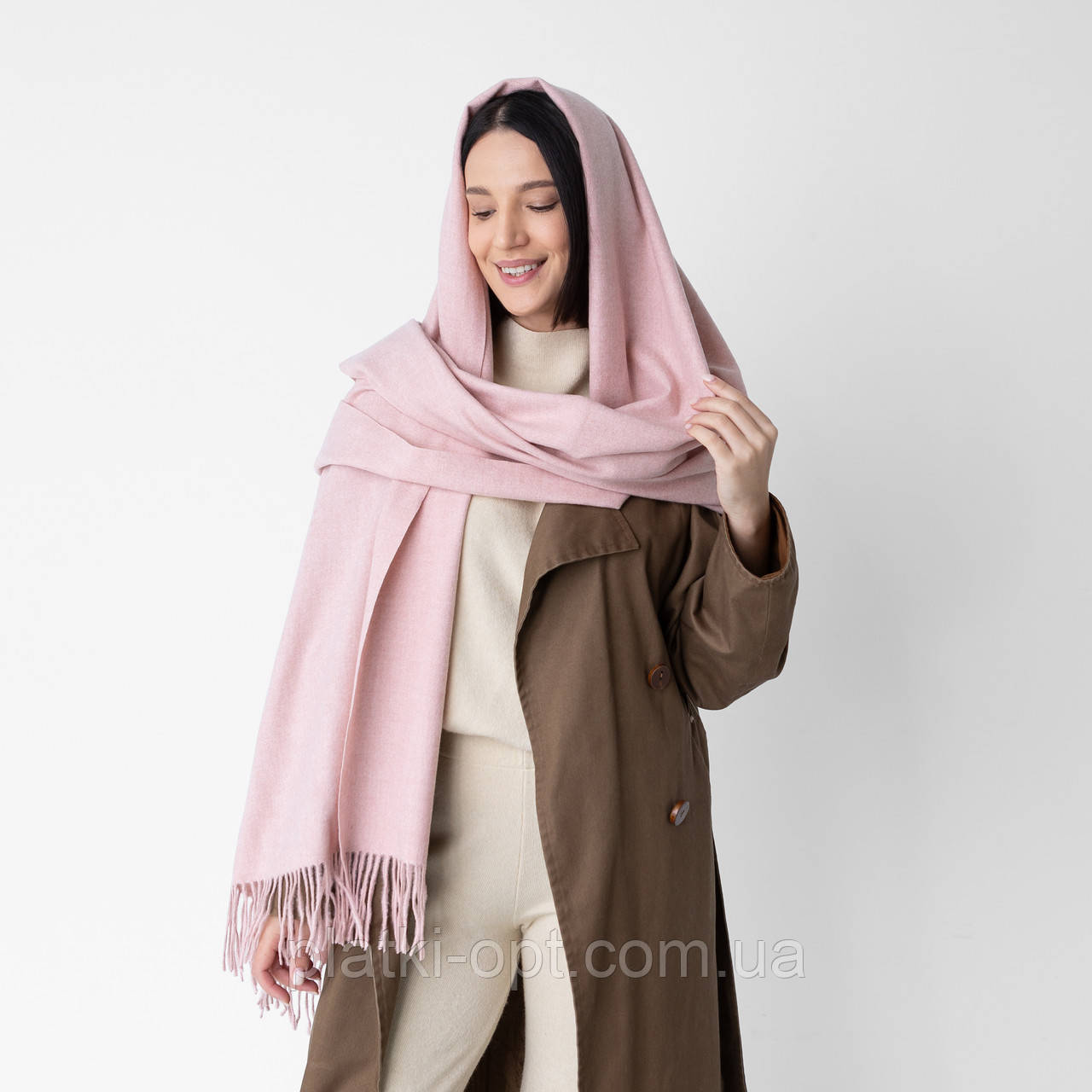 Шарф однотонний теплий (кашемір) 180х70 см. (рожевий), фото 1