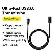 Кабель подовжувач USB 3.0 AM/AF Baseus AirJoy Series male to female 1m (чорний), фото 3