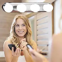 LED-підсвітка для дзеркала Studio GIow на 4 лампи з вимикачем на присосках на батарейках для макіяжу