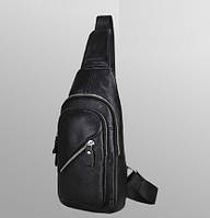 Мужская кожаная сумка бананка на грудь черная | Кроссбоди барсетка для мужчин натуральная кожа