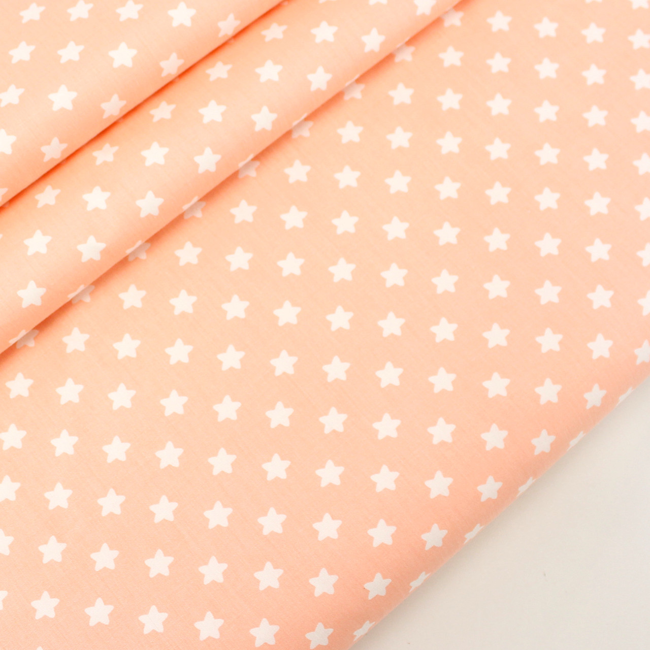 Сатин зірки " Мініпреники" білі на кораловому тлі No 160-195 с, фото 1