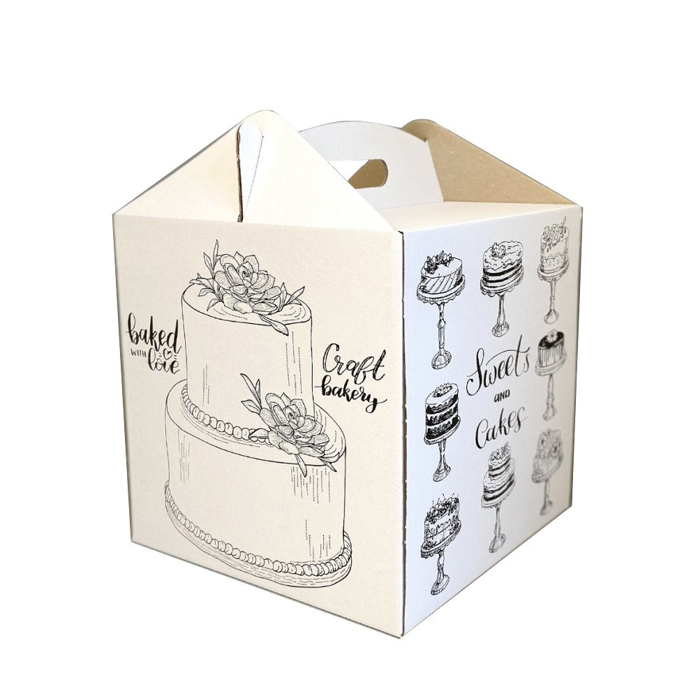 Картонна коробка для торта з малюнком 3 штуки (300*300*300 мм), фото 1