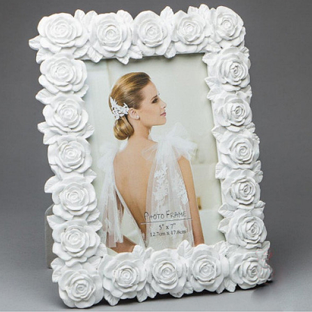 Фоторамка прямокутна з квітами керамічна білий EL-018, фото 2