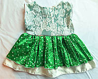Тонкое летнее нарядное зеленое трикотажное платье на девочку 1-2 года, рост 80-92 см