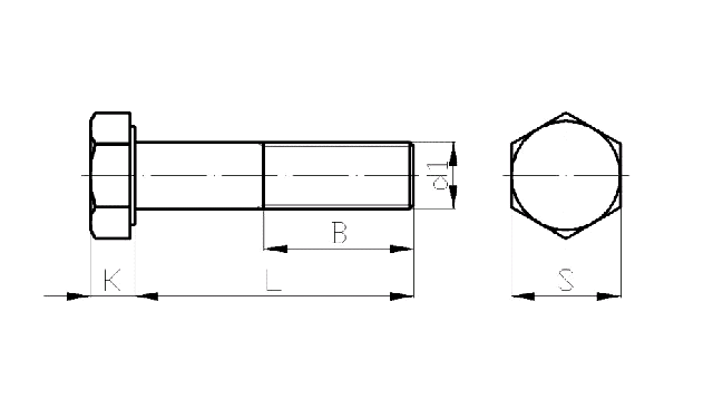 DIN 931 (ГОСТ 7798 — 70, 7805; ISO 4014) Болт високоміцний із шестигранною головкою