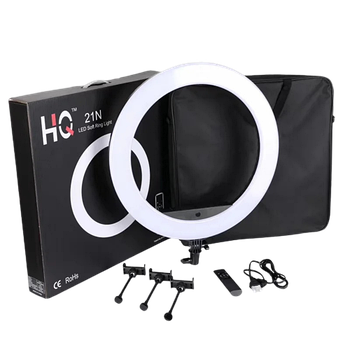 Кільцева лампа HQ-21N 55 см з 3 тримачами для смартфона пультом та сумкою на штативі 2 м