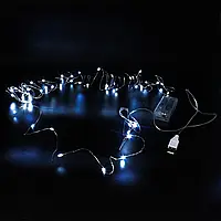 Xmas гирлянд 30 Led 3 м (Copper) медной проволоке (Капля росы) W WHITE работает от батареек+USB OM227