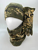 Флисовый комплект шапка баф перчатки пиксель тактическая шапка баф перчатки армейский комплект шапка с бафом