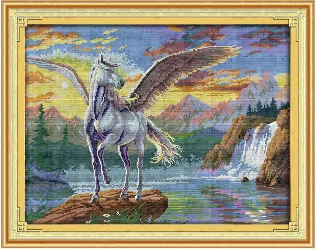 Набір для вишивання за нанесеною на канву схемою "Flying horse ". AIDA 14CT printed, 54*43 см
