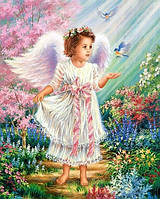Діамантова вишивка. Картина на підрамнику "Маленький янгол", 40х50см, круглі стрази