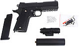 Дитячий пістолет Кольт (Colt 1911 Tactical) Galaxy G25A з глушником та лазерним прицілом, фото 4