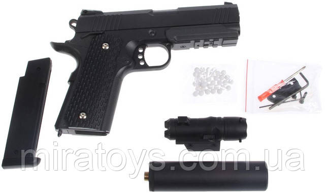 Дитячий пістолет Кольт 1911 (Colt 1911 Tactical) Galaxy G25A з глушником та лазерним прицілом