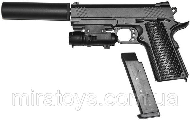 Страйкбольний пістолет Galaxy G25А (Colt 1911 Tactical) з ЛЦУ і глушником