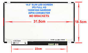 Матриця для ноутбука 14.0 Led Slim 1920x1080, 30pin(eDP) IPS ( без планок і вух) NV140FHM-N3X нов