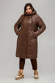 Зимове стьобане коричневе пальто великий розмір 50 52 54 56 58 60 Марія