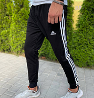 Чоловічі спортивні штани Adidas на флісі теплі зимові з манжетами, чорні, розмір 46, 48, 50, 52, 54, 56