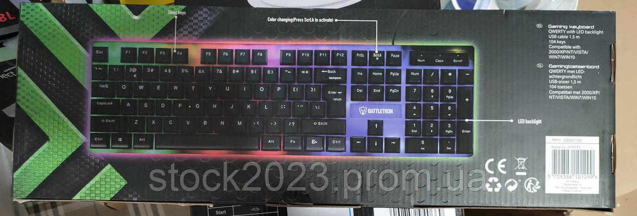 Игровая клавиатура Клавиатура USB-светодиодная подсветка Разноцветная Battletron - фото 1 - id-p1992442033
