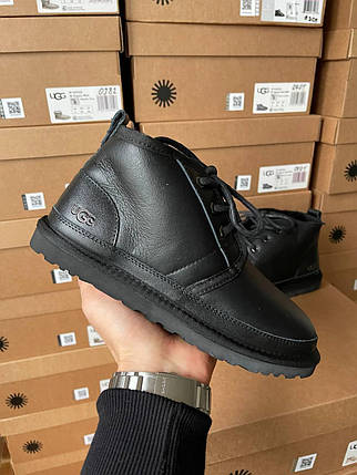 Зимові Черевики UGG Neumel Black Leather / УГГ Неумел Лезер Чорні, фото 1