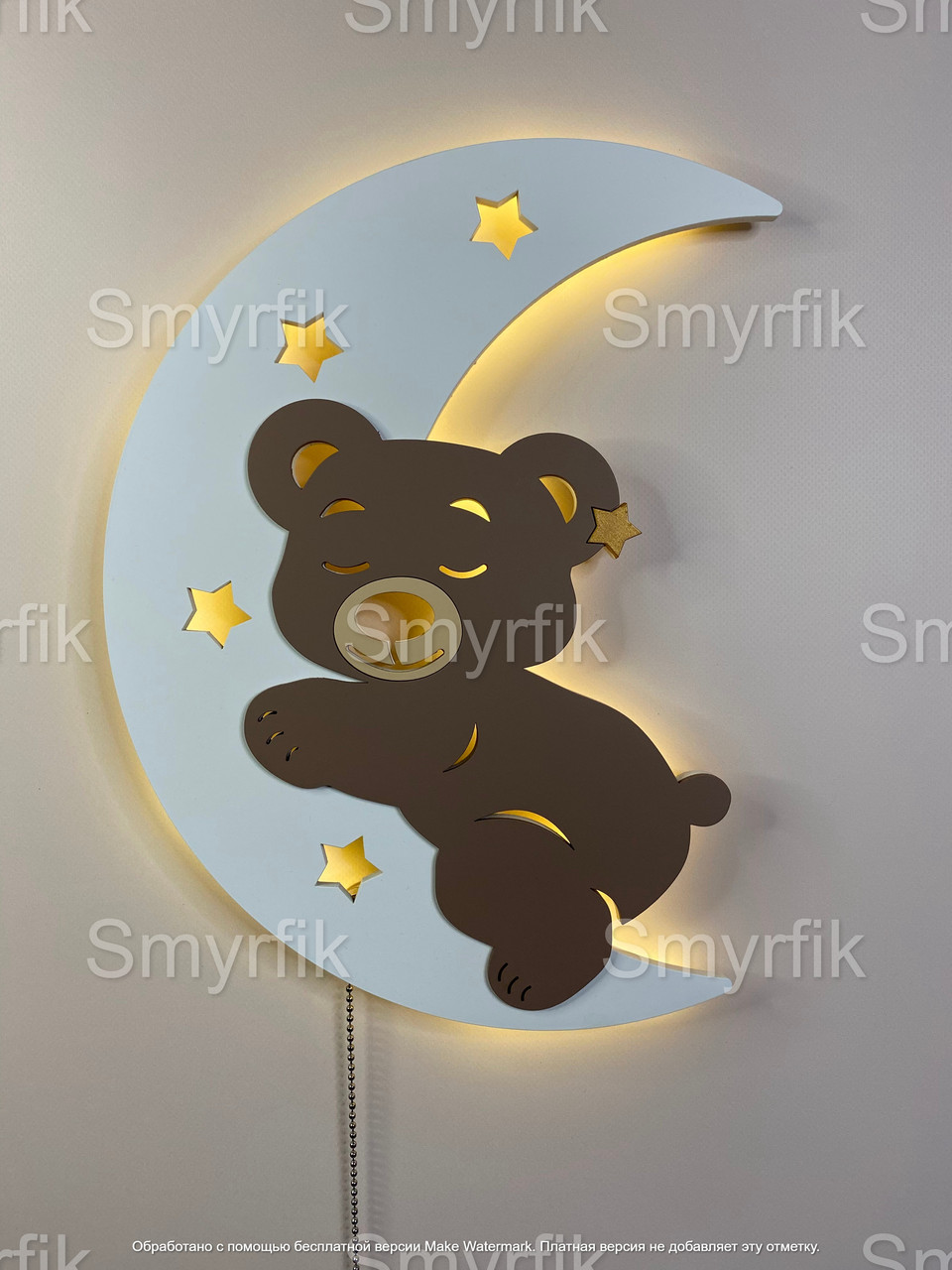 Настінний нічник ручної роботи "Ведмедик на місяці"