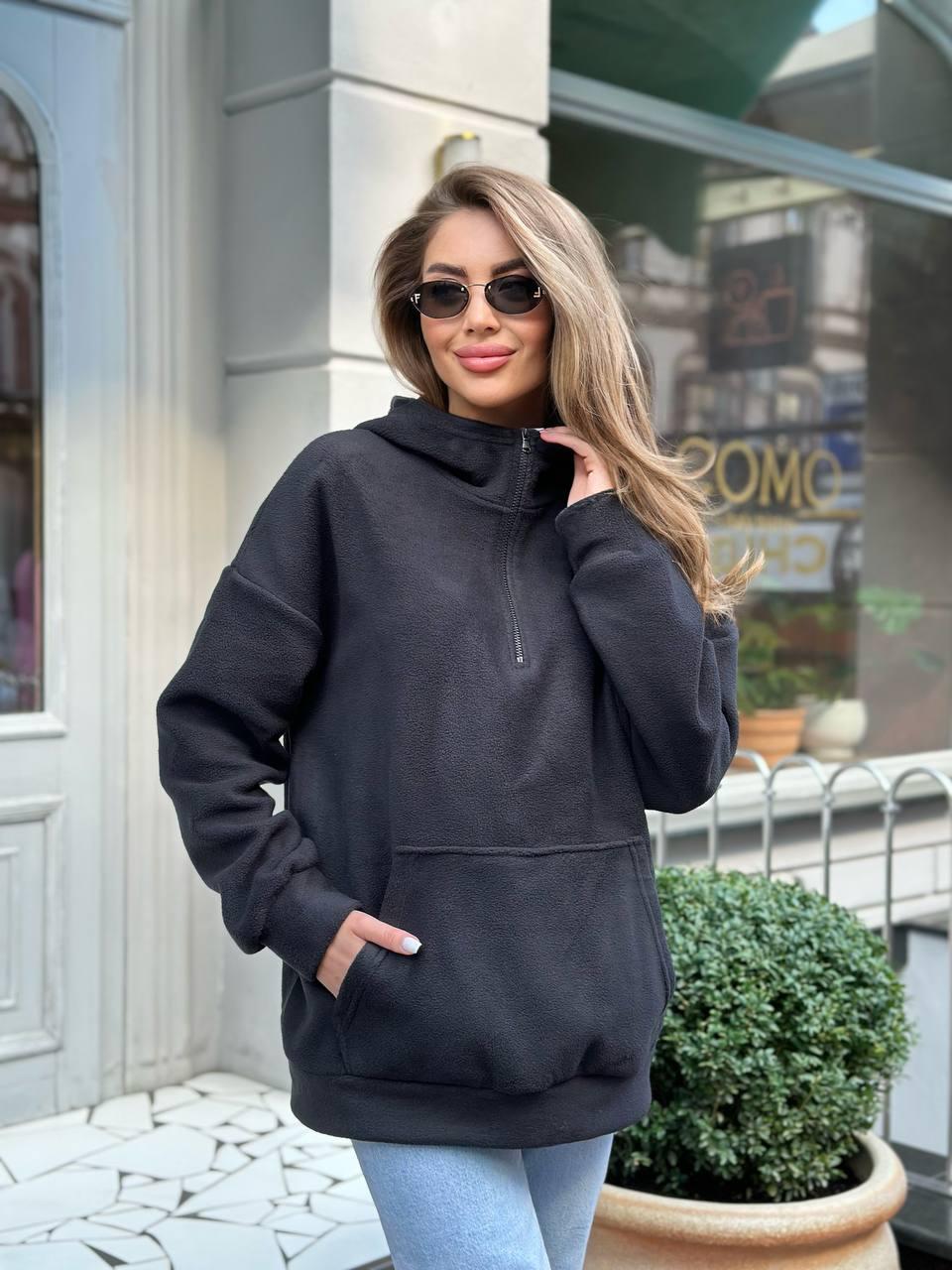 Чорне жіноче худі з флісу з капюшоном One size