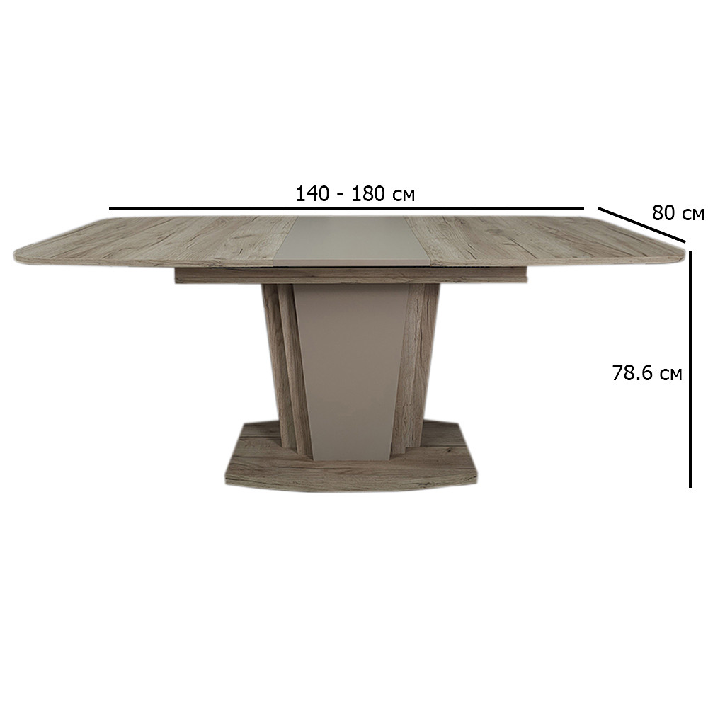 Розкладний стіл на кухню Avalon 140-180х80 см дуб сірий крафт з вставками латте на одній ніжці, фото 1