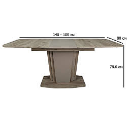 Розкладний стіл на кухню Avalon 140-180х80 см дуб сірий крафт з вставками латте на одній ніжці