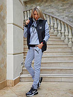 Стильний теплий красивий жіночий костюм-трійка Пума: штани + толстовка + жилетка р.46-48. Арт-1208/29 сірий