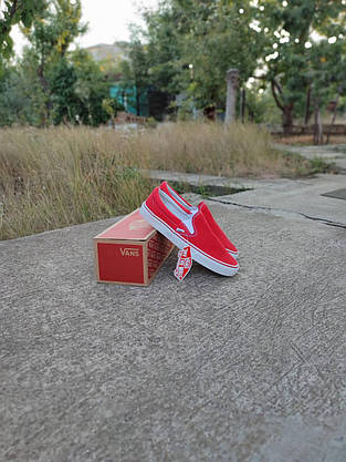 Кеди сліпони Vans Authentic RED МУЖКІ мокасини унісекс КРАСНІ 2023, фото 3