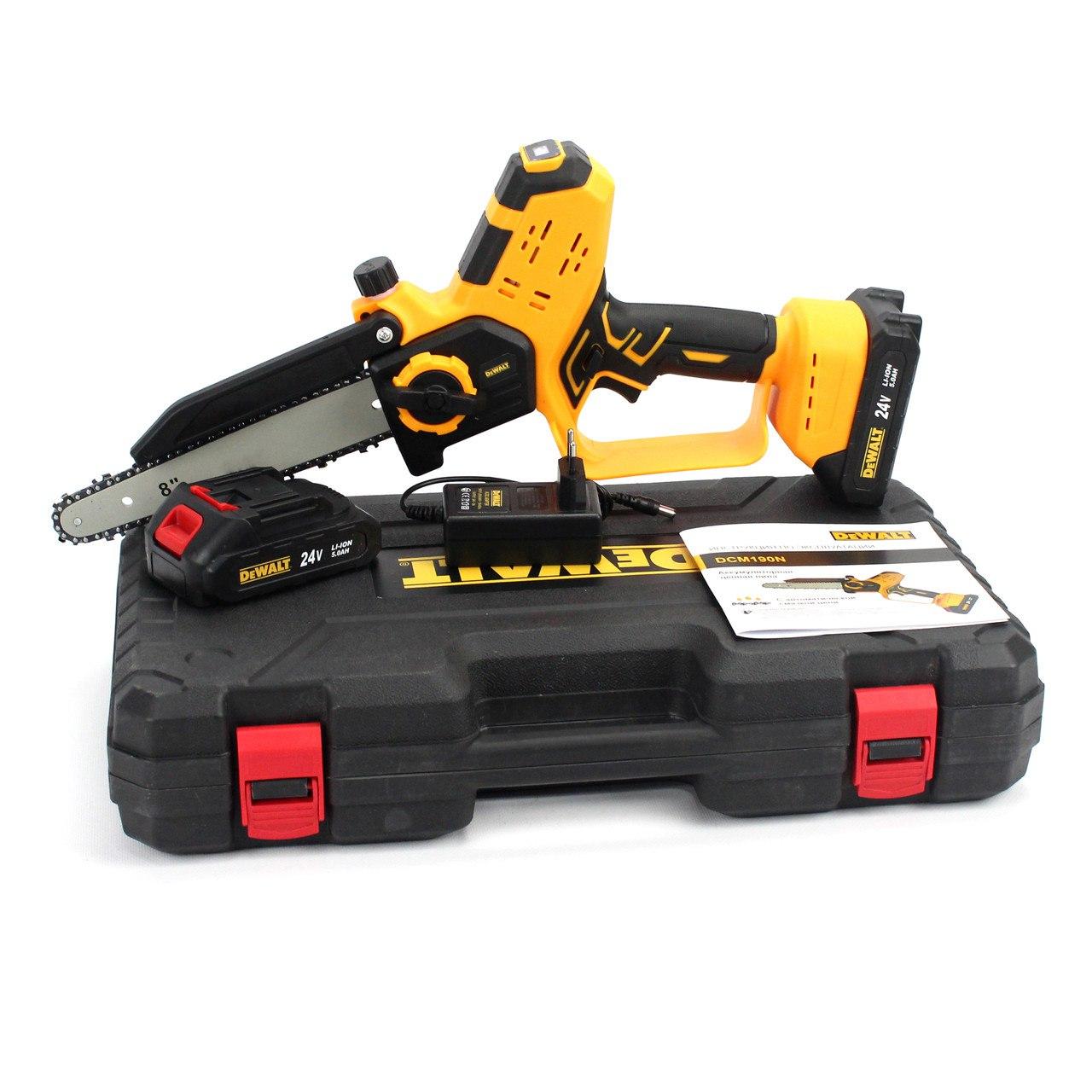 Акумуляторна ланцюгова пила DeWalt DCM190N, 24V 5.0Ah, АКБ пила, пила Деволт, потужна, для дому
