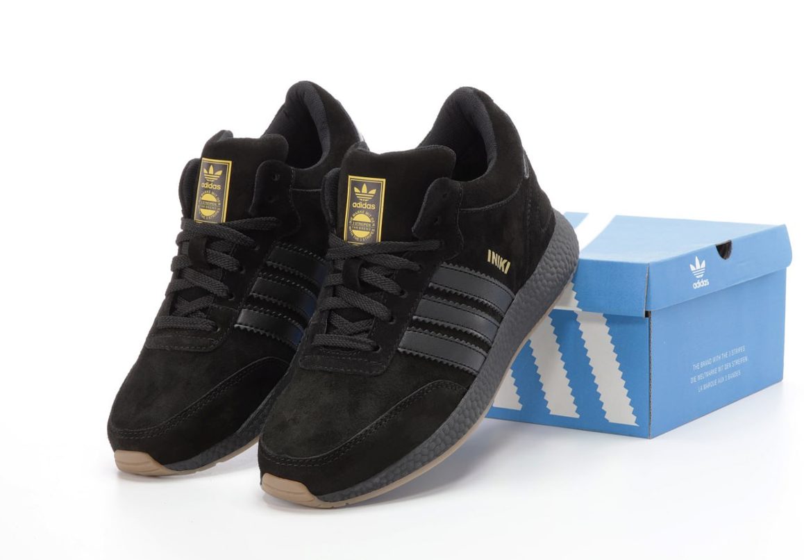 Чоловічі зимові кросівки Adidas Iniki winter mid black взуття Адідас Ініки з хутром чорні замшеві теплі зима