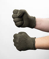 Вязаные плотные зимние перчатки двошаровые ВСУ армейские олива теплые военные мужские перчатки ЗСУ
