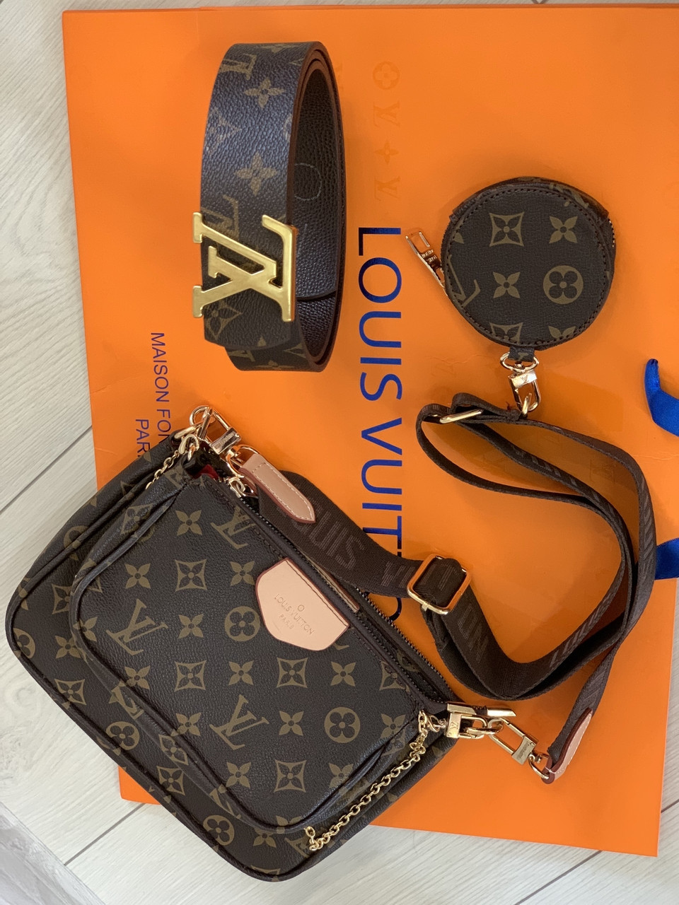 Сумка жіноча 3 в 1 + ремінь набір Multi Pochette, brown