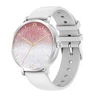 Умные женские часы 2023 Smart Watch DTS. 38.8mm. Серебристые с силиконовим ремешком.
