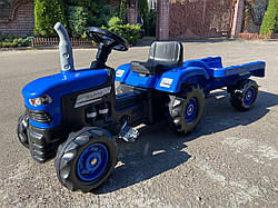 Детский трактор на педалях с прицепом синий