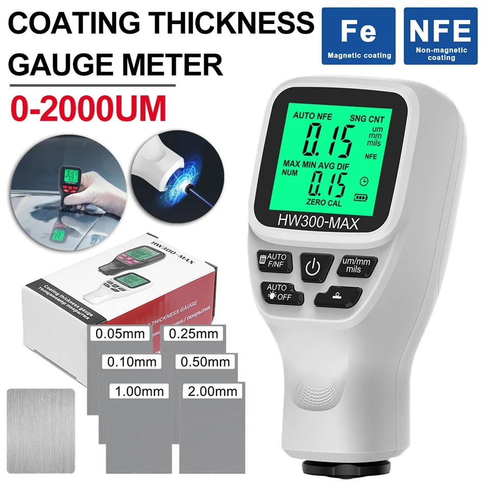 Цифровий товщиномір покриття фарби HW300-MAX White Fe NFe, підсвітка