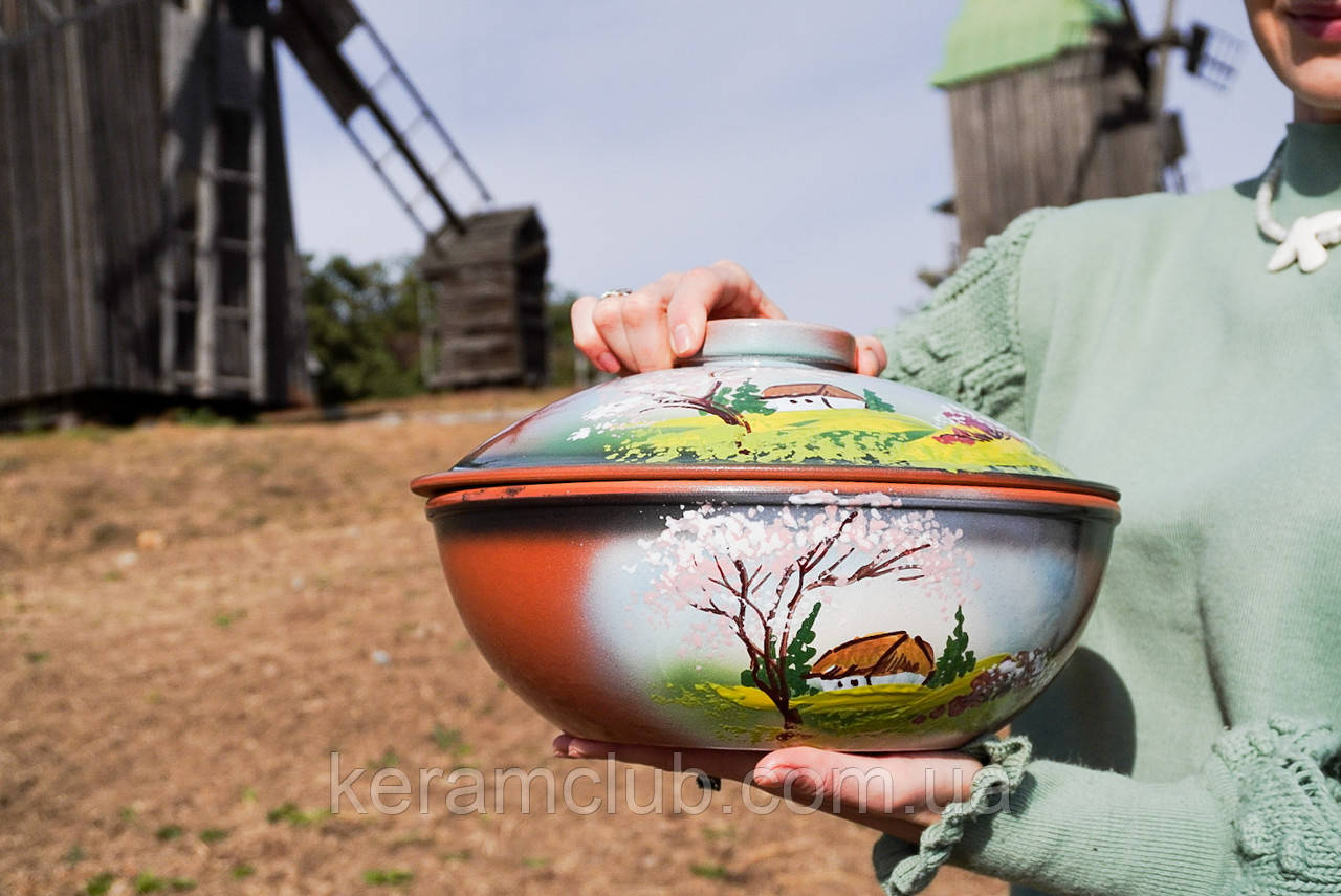 Глиняна пательня V 3 л, h 165 мм, d 280 мм Весна для запікання