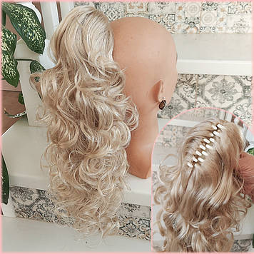 Хвіст шиньон кучерявий на крабі перлинний 902В-10"-122