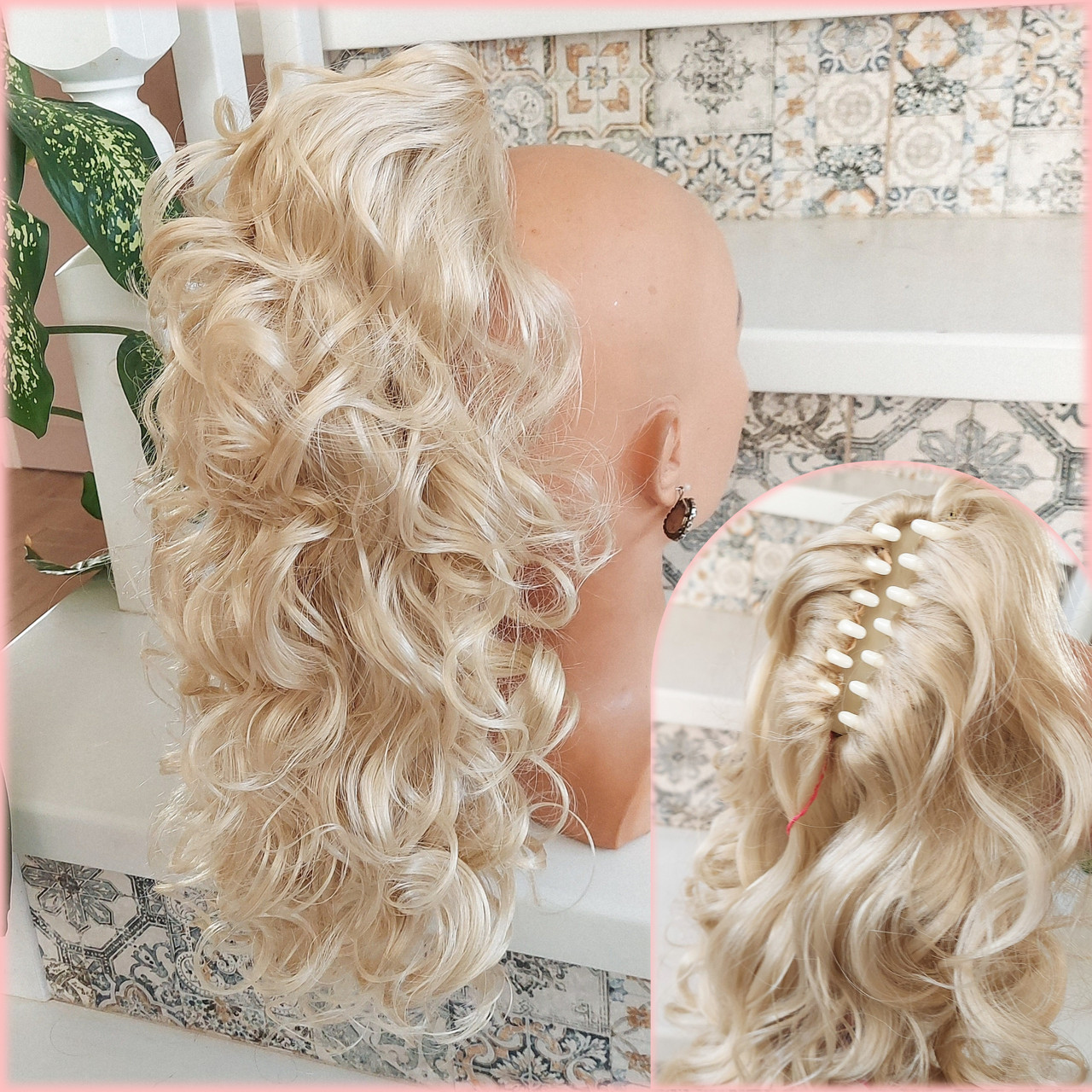 Хвіст шиньон кучерявий на крабі блонд JC902B-10"-613, фото 1