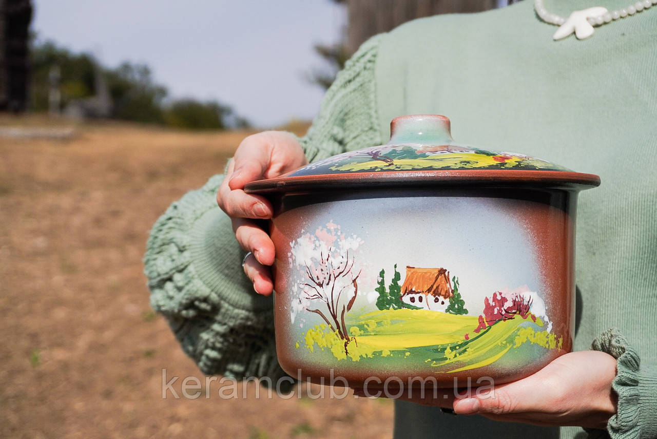 Глиняна каструля Керамклуб Весна V 2 л для запікання h 14 см, d 22 см, фото 1