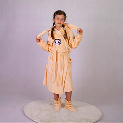 Дитячий теплий махровий бежевий халат для дівчинки на запах із вушками