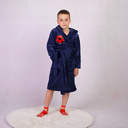 Дитячий теплий махровий синій халат для хлопчика з капюшоном із заходом